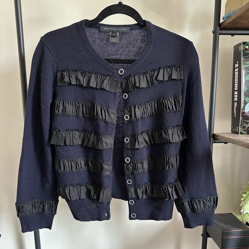 Marc By Marc Jacobs Dark Blue Knit Sweater with Ruffle Detail